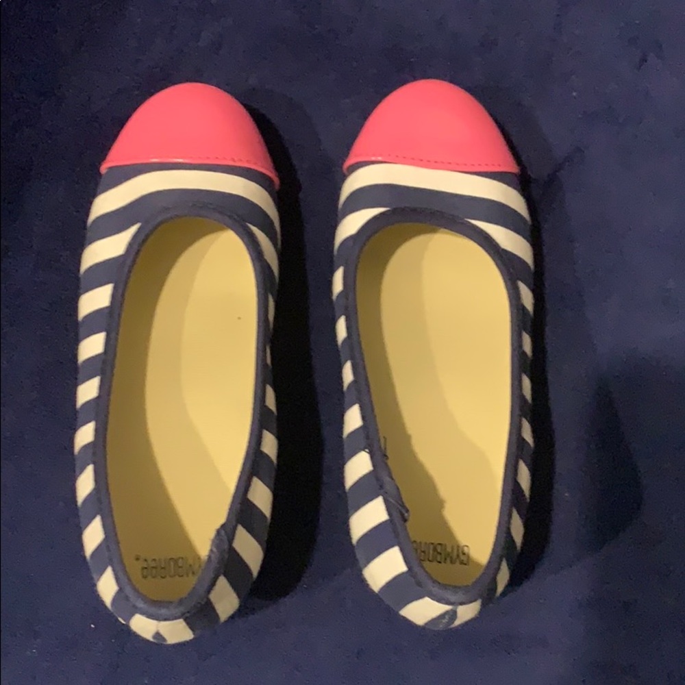 Stripe ballet shoes.